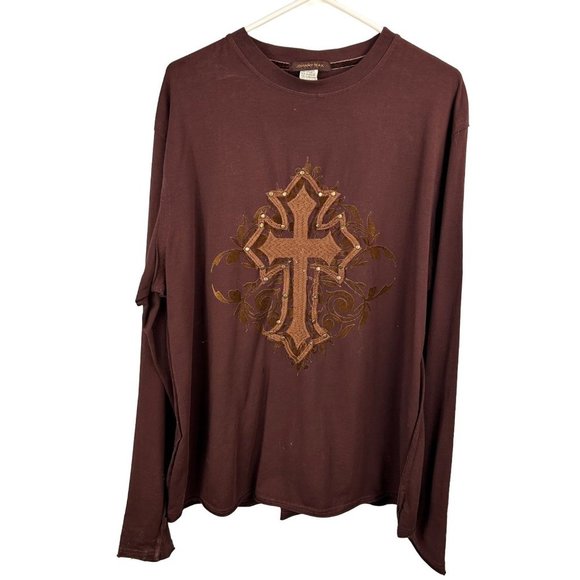 Johnny Max Mens Shirt Size Large Long Sleeve Christian Cross Faith Embroidered - Picture 2 of 12